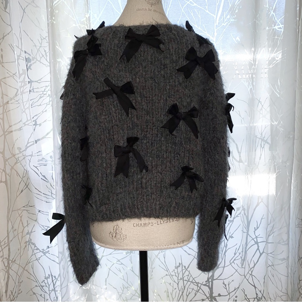 SEA New York pippy gray black ribbon bow chunky knit wool sweater - Picture 8 of 10